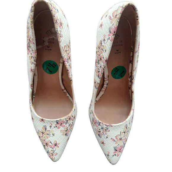 Call It Spring Womens 7.5 VEGAN Faux Pebbled Leather Floral Pointed Toe Heels - Picture 5 of 15